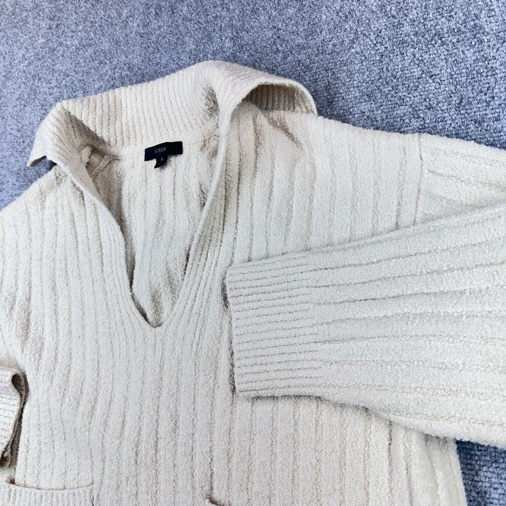 J.Crew Boucle Beach Sweater Womens S Cream Ribbed V Neck Coastal Preppy - Picture 2 of 11